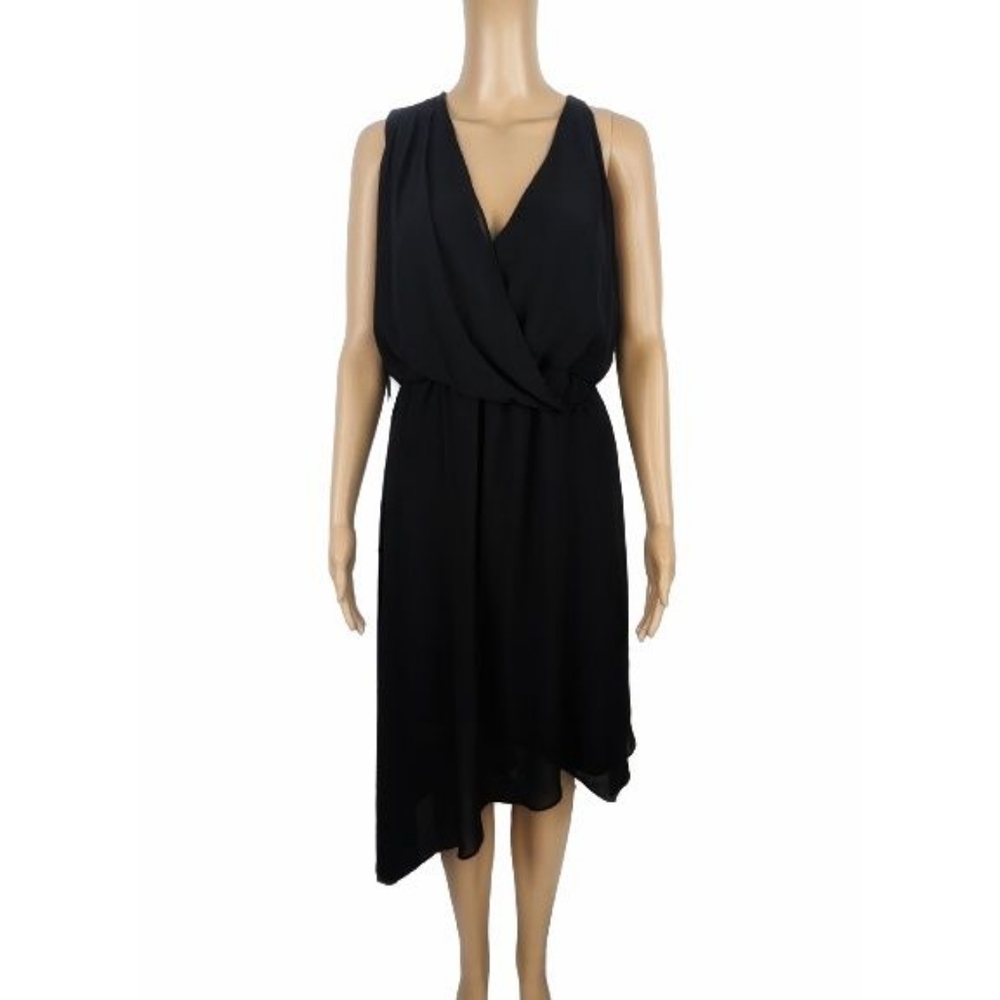 Haute Hippie Black Asymmetrical Hem Surplice Neck Dress S